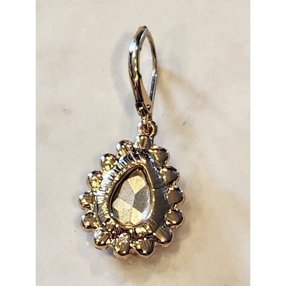 Napier Gold-Tone Leverback Earrings Red Teardrop Gemstone Clear Crystal Accents - Picture 5 of 5